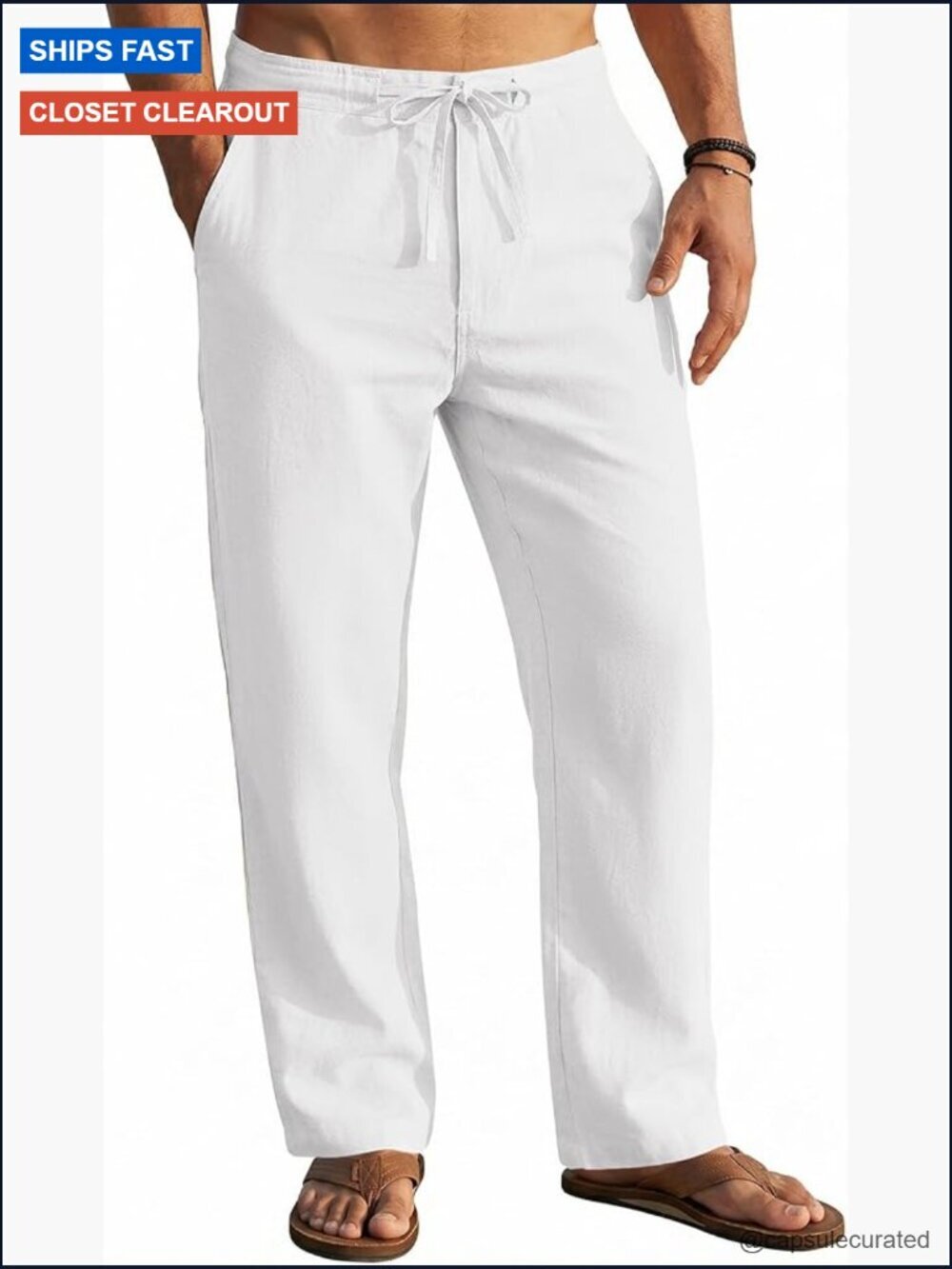 Men's Linen Pants Elastic Waist Drawstring Yoga Beach Pants Lightweight Loose